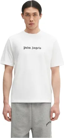 Palm Angels Tops, Heren, Wit, S, Katoen, Classic Logo Slim T-Shirt