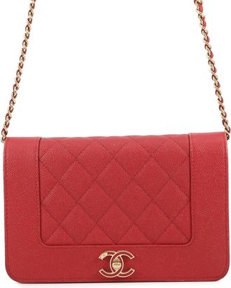 Chanel Matelasse Red Color Grained Calfskin Chain/Shoulder Wallet (Pre-Owned)
