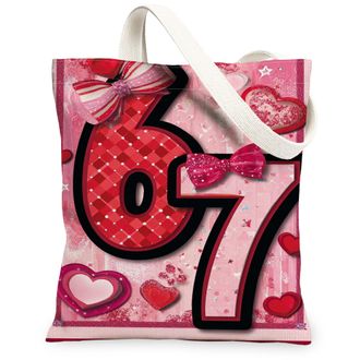 Generic ValentineS Day Hearts Canvas Tote Bags, Cute Bow Pattern Reusable Shopping Bags, Lightweight Washable Shoulder Strap, Peach, 13x15 Inch