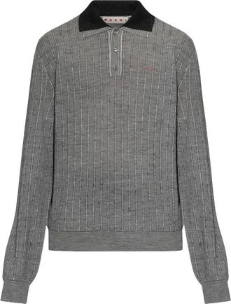 Marni Tops, Heren, Grijs, L, Wol, Wol Zwart-Hals Polo Shirt