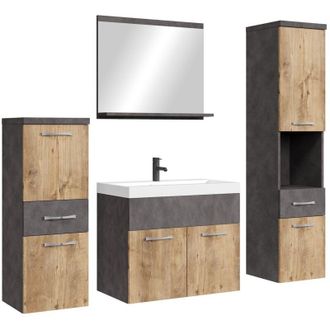 Badplaats Set completo di mobili da bagno Alba 60 x 35 cm Grigio scuro con rovere castagna - Mobili da bagno con lavabo e mobile bagno