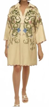 Celina Moon Long Sleeve Scalloped Hem Floral Dress In Multi