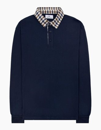 Aquascutum Mens Aquascutum Club Check Collar L/s Polo Navy - Size: 36