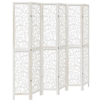 Berkfield Home Room Divider 6 Panels White Solid Wood Paulownia