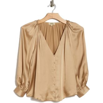 L'agence Kaili Balloon Sleeve Silk Button-Up Shirt in Almond at Nordstrom Rack, Size Xx-Small