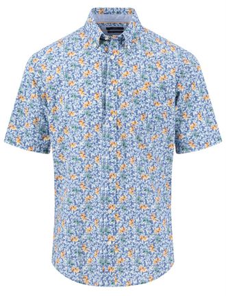 Fynch-Hatton Overhemd Fynch Hatton bloemen print blauw button down boord