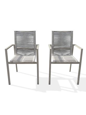 DCB Garden Juego de 2 sillas de jard&iacute;n de aluminio y cuerda trenzada