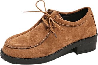 Generic Womens Slip On Penny Loafers Lace Up Comfort Round Toe Platform Casual Work Business Versatile Shoes (5.5,Khaki)