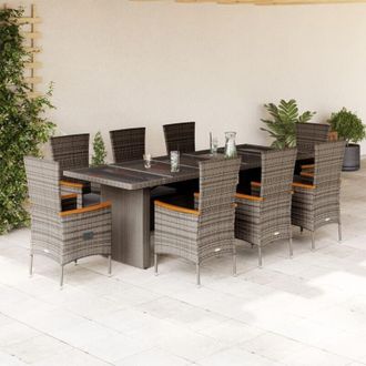 vidaXL Set Comedor Jard&iacute;n 9 Pzas Y Cojines Rat&aacute;n Sint&eacute;tico Gris Vidaxl