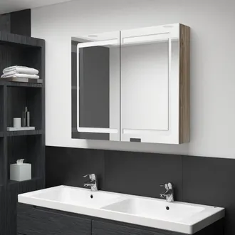 vidaXL Armario De Ba&ntilde;o Con Espejo Y Led Color Roble 80x12x68 Cm Vidaxl