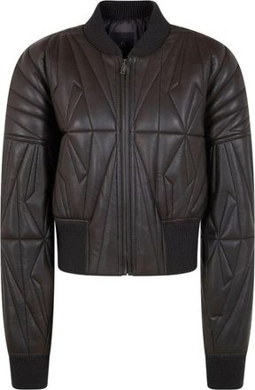 Moncler Geocamo Leren Bomberjack - Dames - Bomber jackets - Grijs - S - Wol - Jassen