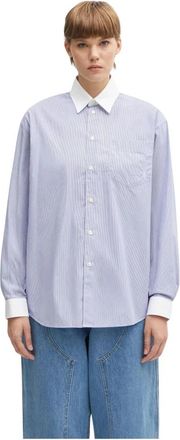 Sporty & Rich SRC Oversized Shirt - Dames - Overhemden - Blauw - L - Katoen - Overhemden