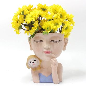 OEM Maceta De Resina Con Linda Figura De Mujer Y Cabeza De Perro, Maceta Con Orificio De Drenaje, Maceta Para Plantas Suculentas, Maceta Para Plantas Sucu