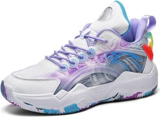 Generic Unisex Basketball Shoes with Traction Breathability Fashion Anti Slip Wear-Resistant Sports Boots Walking Shoes(Purple,3.5 UK)