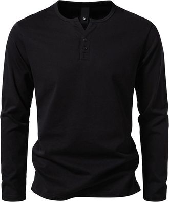 Generic Mens Henley T-Shirt Long Sleeve Lightweight Regular Fit Casual with Button Grandad Shirts Solid Color Casual Tops Mens Grandad Collar Henley T Shirts 
