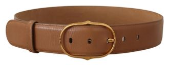 Costume National Brown Leather Gold Metal Oval Buckle Womens Belt
