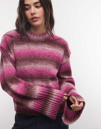 Monki maglione boxy con righe sbiadite bordeaux e rosa-Rosso