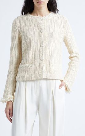 Emporio Armani Fringe Cotton Blend Cardigan in Ivory at Nordstrom, Size 12 Us