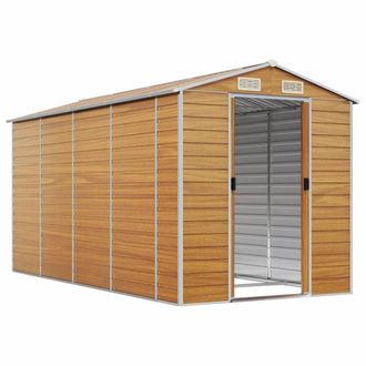 Berkfield Home Garden Shed Light Brown 191x385x198 cm Galvanised Steel | Size: 191 x 385 x 198 cm