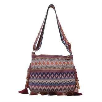 Generic Ethnic Style Crossbody Bags, Tassel Colorful Handbag, Large Capacity Bohemian Shoulder Bag, Portable Messenger Bag for Women Outdoor(Coffee)