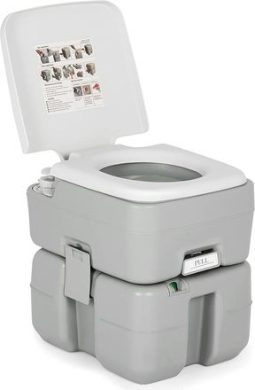 Costway Costway - Inodoro Port&aacute;til De Camping Con 20 L De Tanque De Agua Residuales Y Bomba De Desag&uuml;e, Wc Port&aacute;til Para Autocaravana Con Indicador Del Nivel 