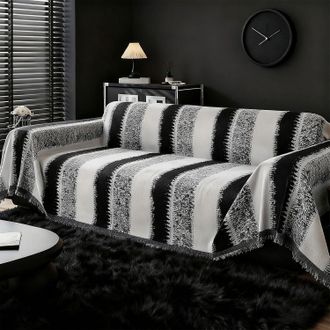 OEM Funda De Sof&aacute; De Chenilla Jacquard Negra Con Borlas, Moderna, 180x381 Cm