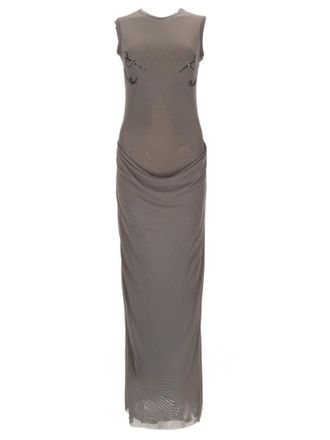 Jean Paul Gaultier Grey Embellished Round Neck Maxi Dress