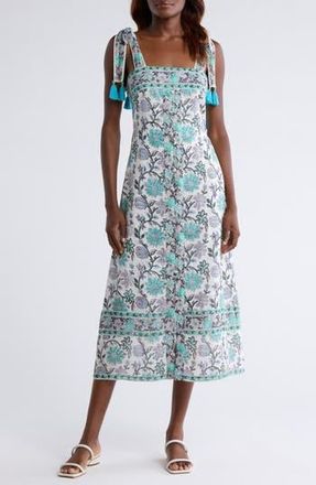 Alicia Bell Gigi Cotton & Silk Cover-Up Midi Dress in Bright Blue/Turquoise Multi at Nordstrom Rack, Size Medium