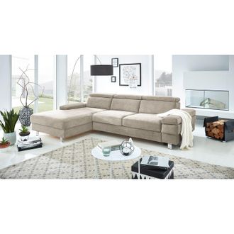 Fredriks home24 Ecksofa Mundau Beige/Beige Webstoff Cuna 260 x 82 x 182cm Longchair davorstehend links mit Schlaffunktion Modern