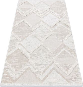 RugsX Rugsx - Carpet eco sisal moroc 22314 rhombuses, zigzag, boho fringe - structural beige / cream beige 78x150 cm