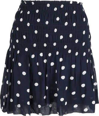 Ganni Ganni Smocked Polka-Dot Mini Skirt in Navy Blue Viscose