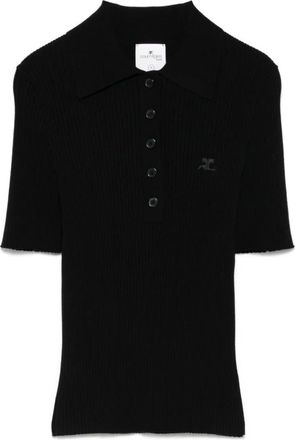Courr&egrave;ges Iconic Rib Knit Polo - Dames - Polos - Zwart - S - Polyester - Tops