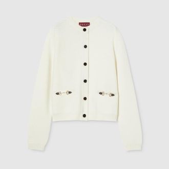 Gucci Wool Cashmere Cardigan With Horsebit, White, Ready-to-wear