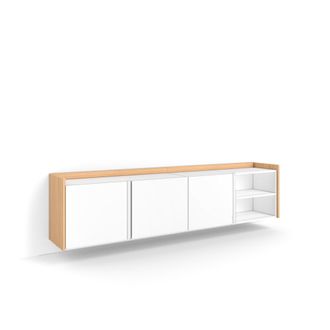 Skraut Home Skraut Home - Mueble Tv, Televisi&oacute;n, Muebles De Sal&oacute;n, Almacenaje, 207x35x50cm, Para Tv Hasta 80, Colgado, Suspendido, Estilo Moderno, Blanco Y Roble 