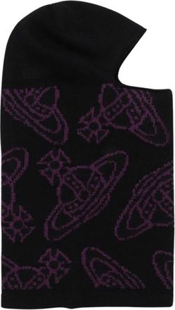 Vivienne Westwood Black Orb Pattern Balaclava Muts - Heren - Hoeden - Zwart - ONE Size - Wol - Accessoires