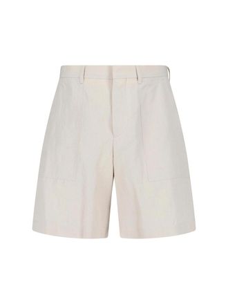 Lardini Cream Linen-Cotton Blend Tailored Shorts