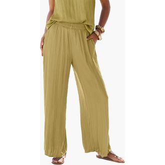 Lascana Flowy Textured Pull On Pants in Green at Nordstrom, Size 14 X 28