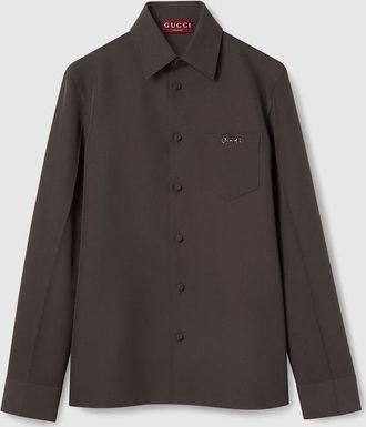 Gucci Twill Shirt With Horsebit, Size 46, Brown, Ready-to-wear