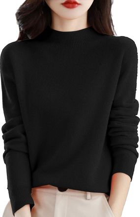 Generic Cashmere Jumpers Ladies Womens Semi Turtleneck Sweater Long Sleeve Solid Color Pullover with A Base Shirt Autumn and Winter Warm Loose Sweater Womens 