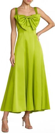 Mac Duggal Satin Midi Dress with Bow Detail and Wide Straps in Apple Green at Nordstrom, Size 12