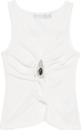 CHRISTOPHER ESBER Womens Crystal Pendant Twisted Keyhole Tank Top In White