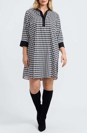 Foxcroft Sloane Houndstooth Cotton Shirtdress in Black/White at Nordstrom, Size 1X
