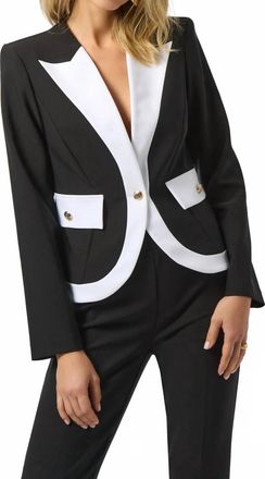 Joseph Ribkoff Contrast Trim V-Neck Blazer Jacket In Black/off-White