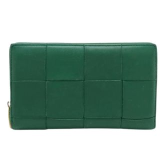 Bottega Veneta Pre-owned Wallets, female, Green, Size: ONE SIZE Pre-owned Cassette Leather Long Wallet