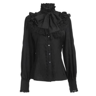 Generic Steampunk Clothes Women Vintage Victorian Button Down Shirts Stand Collar Frilly Ruffle Gothic Blouses Retro Flared Sleeve Tops
