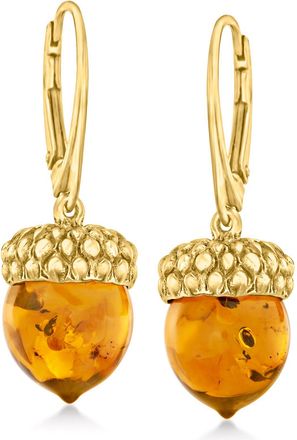 Ross-Simons Amber Acorn Drop Earrings in 18kt Gold Over Sterling