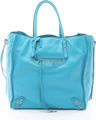 Balenciaga Blue Leather Handbag Tote Bag (Pre-Owned)