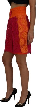 Dolce & Gabbana Womens Pink Orange Lace Cotton High Waist Shorts Viscose Nylon