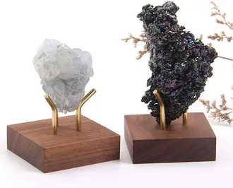 OEM Adecuado Para Soportes De Exhibici&oacute;n De Cristal De Cuatro Piezas Con Bases De Madera De Nogal, Ideal Para Geodas De Coral F&oacute;sil, Rocas, Minerales, &Aacute;ga