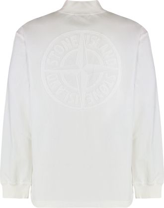 Stone Island Mens Cotton Jersey Oversized T-Shirt With Long Sleeves White T-Shirts And Polos